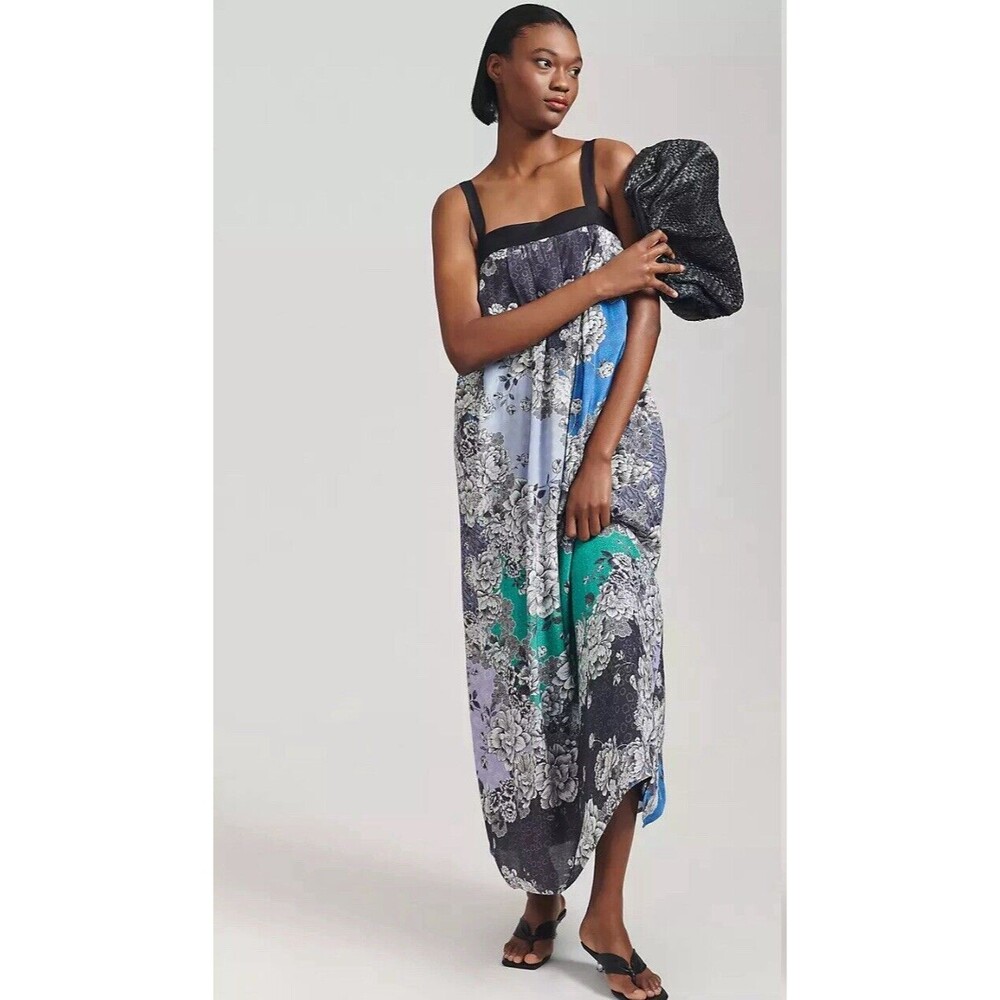 Anthropologie Atsu Dress Maxi Women Floral Boho Preppy Pockets Wedding Sz L New
